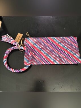 Stoney Clover Lane Pink Purple Striped Wristlet Clutch